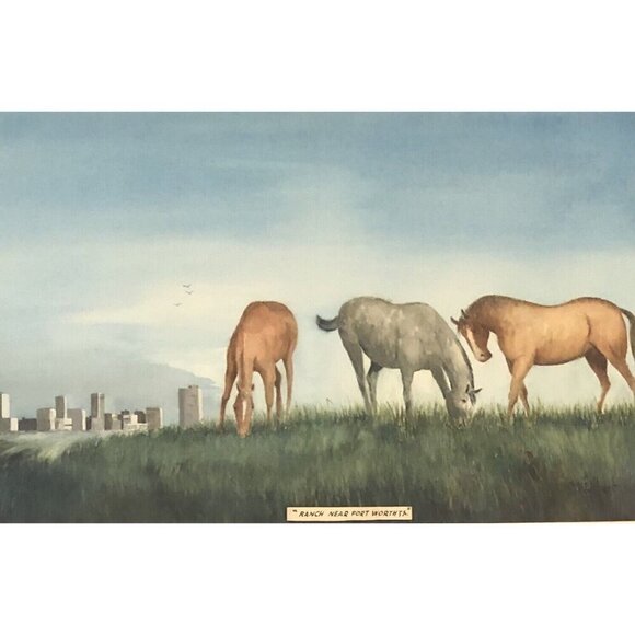 25x20 Original Matted Watercolor PAINTING Ranch Near Fort Worth by JOYCE GILBERT - Picture 2 of 6